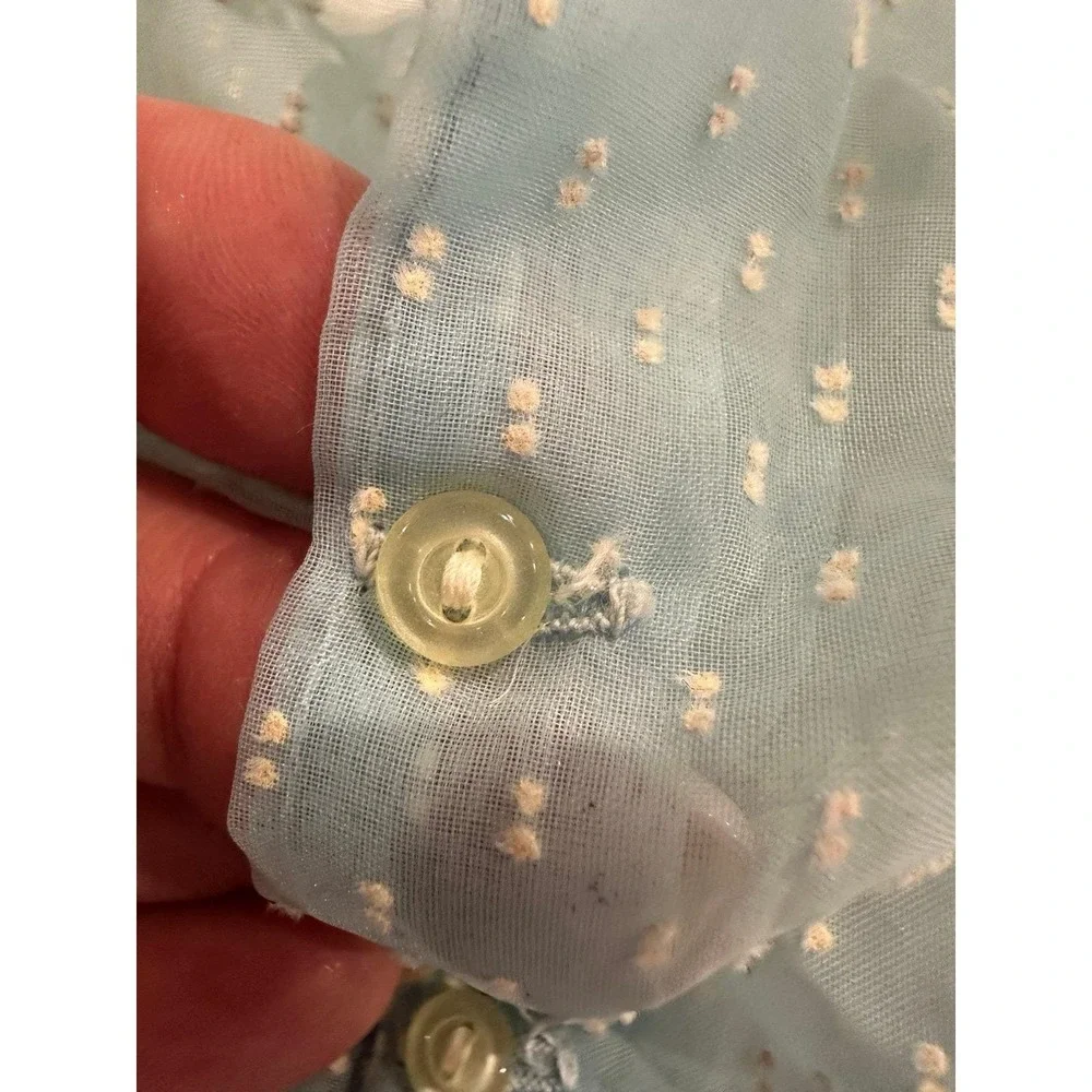 Vintage Baby Dress Blue Dotted with Crinoline 1970's Size 18 months